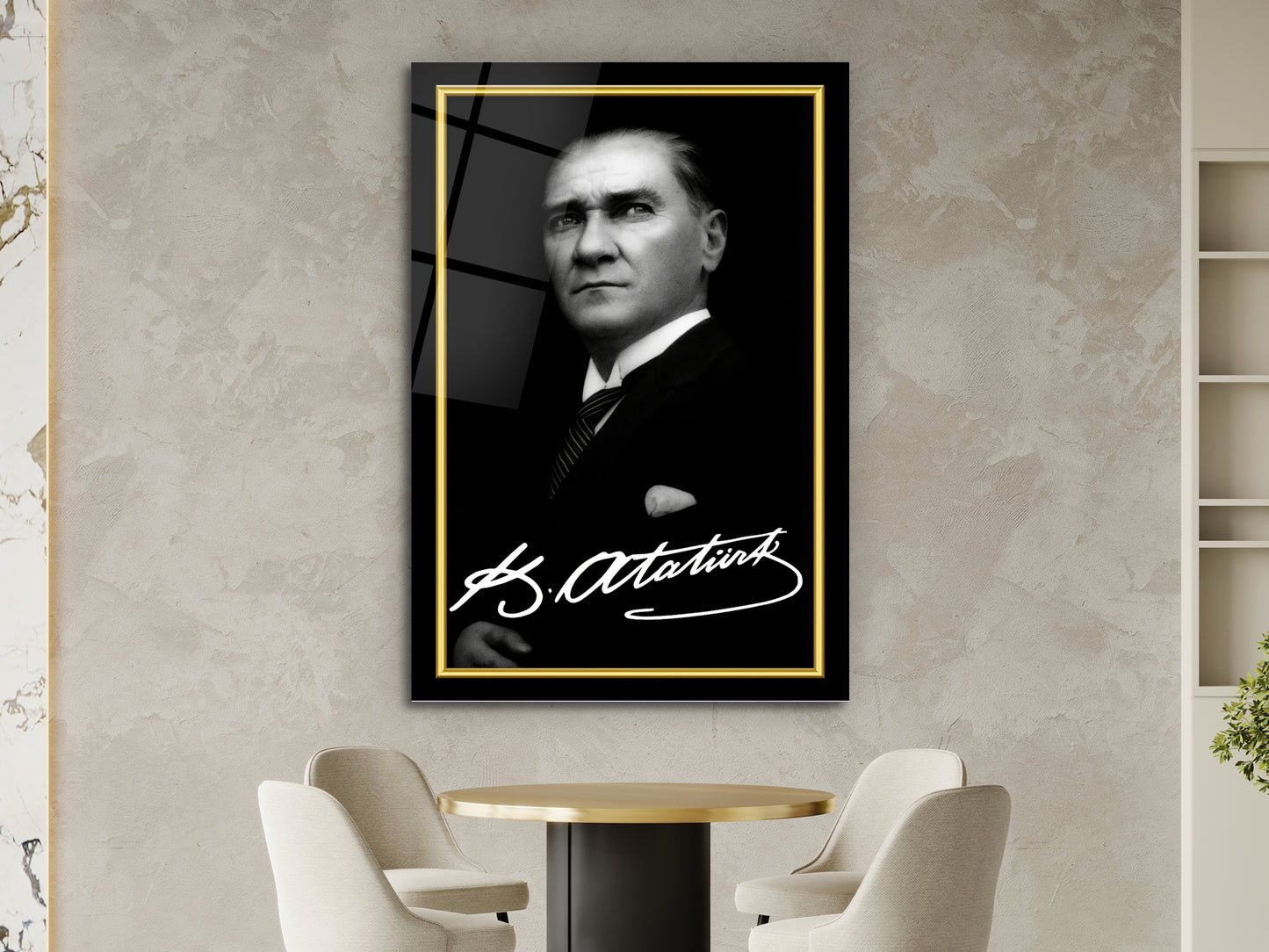 İmzalı Atatürk Portresi Cam Tablo - Atatürk Tablosu - Modern Ev ve Ofis Dekoru