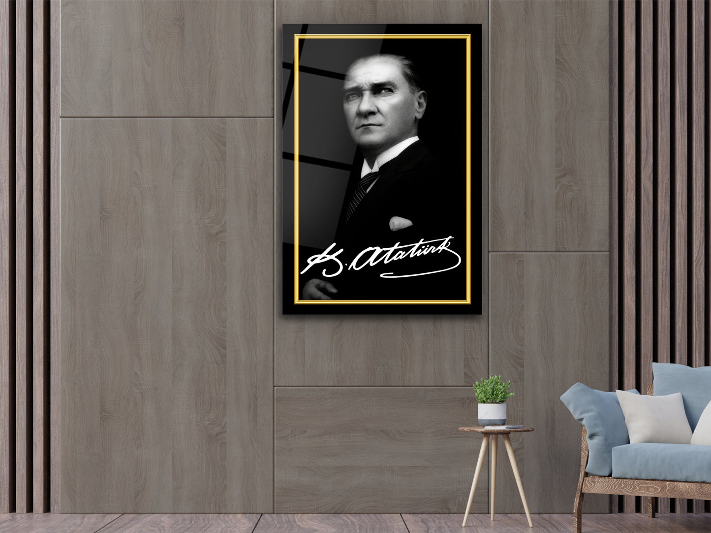 İmzalı Atatürk Portresi Cam Tablo - Atatürk Tablosu - Modern Ev ve Ofis Dekoru