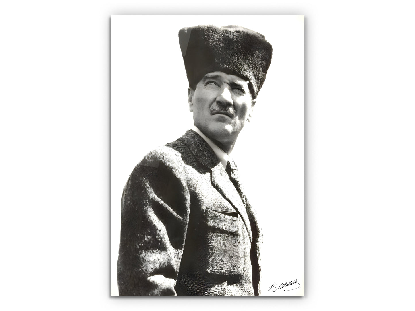 Siyah Beyaz Atatürk Cam Tablo – Nostaljik Atatürk Tablosu - Modern Ev ve Ofis Dekoru