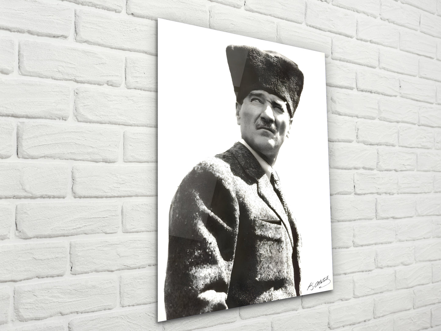 Siyah Beyaz Atatürk Cam Tablo – Nostaljik Atatürk Tablosu - Modern Ev ve Ofis Dekoru