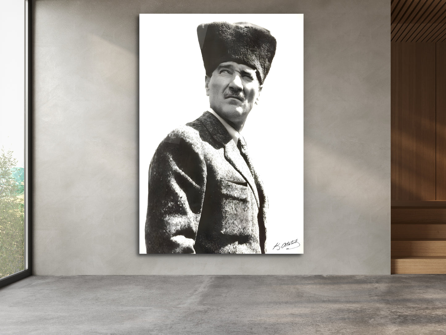 Siyah Beyaz Atatürk Cam Tablo – Nostaljik Atatürk Tablosu - Modern Ev ve Ofis Dekoru