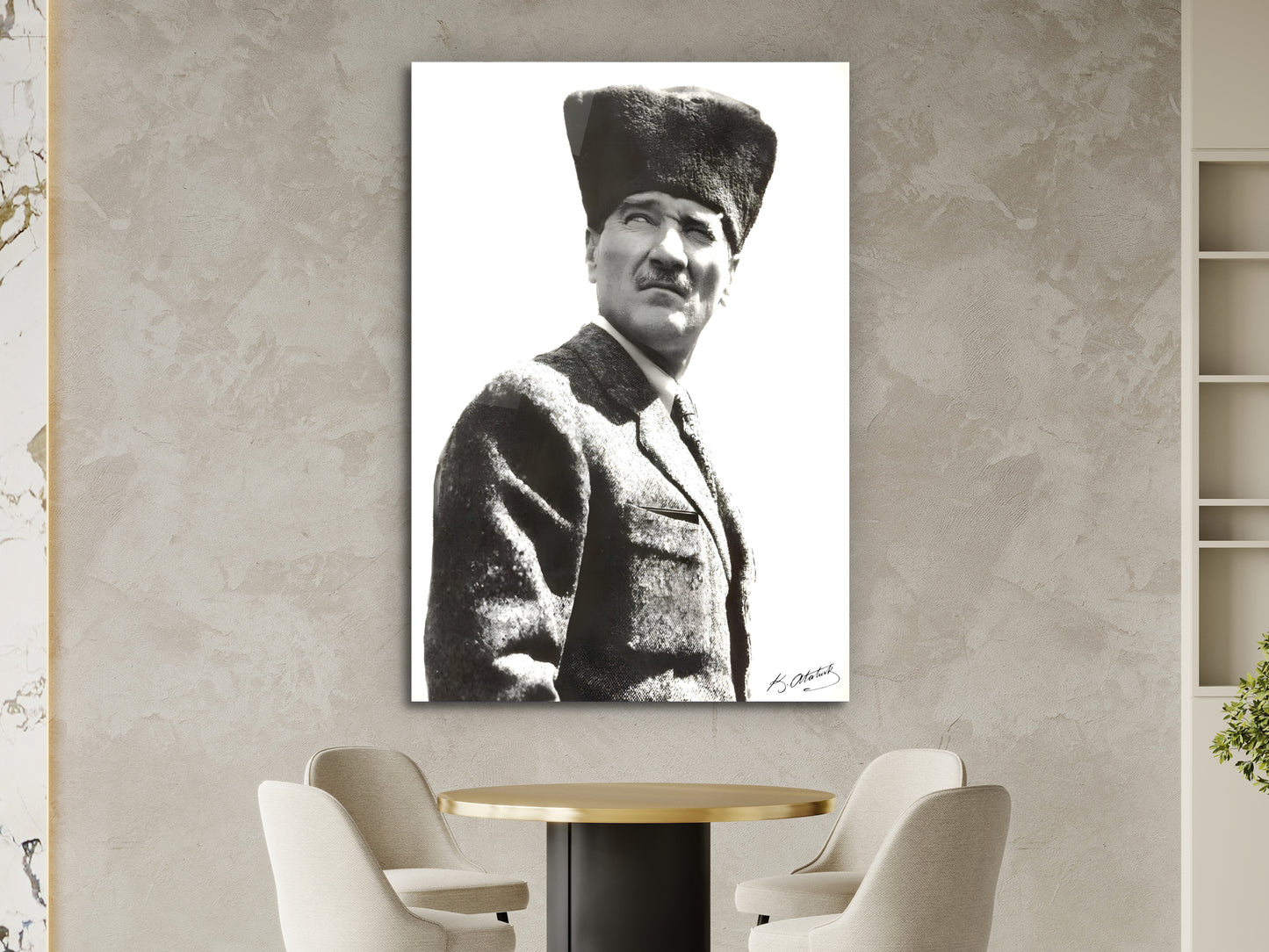 Siyah Beyaz Atatürk Cam Tablo – Nostaljik Atatürk Tablosu - Modern Ev ve Ofis Dekoru