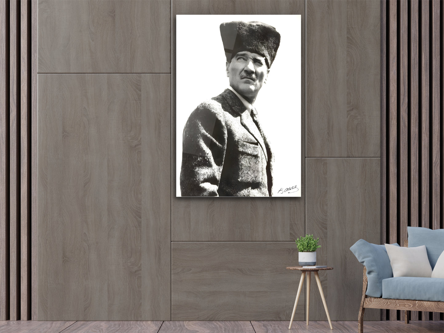 Siyah Beyaz Atatürk Cam Tablo – Nostaljik Atatürk Tablosu - Modern Ev ve Ofis Dekoru