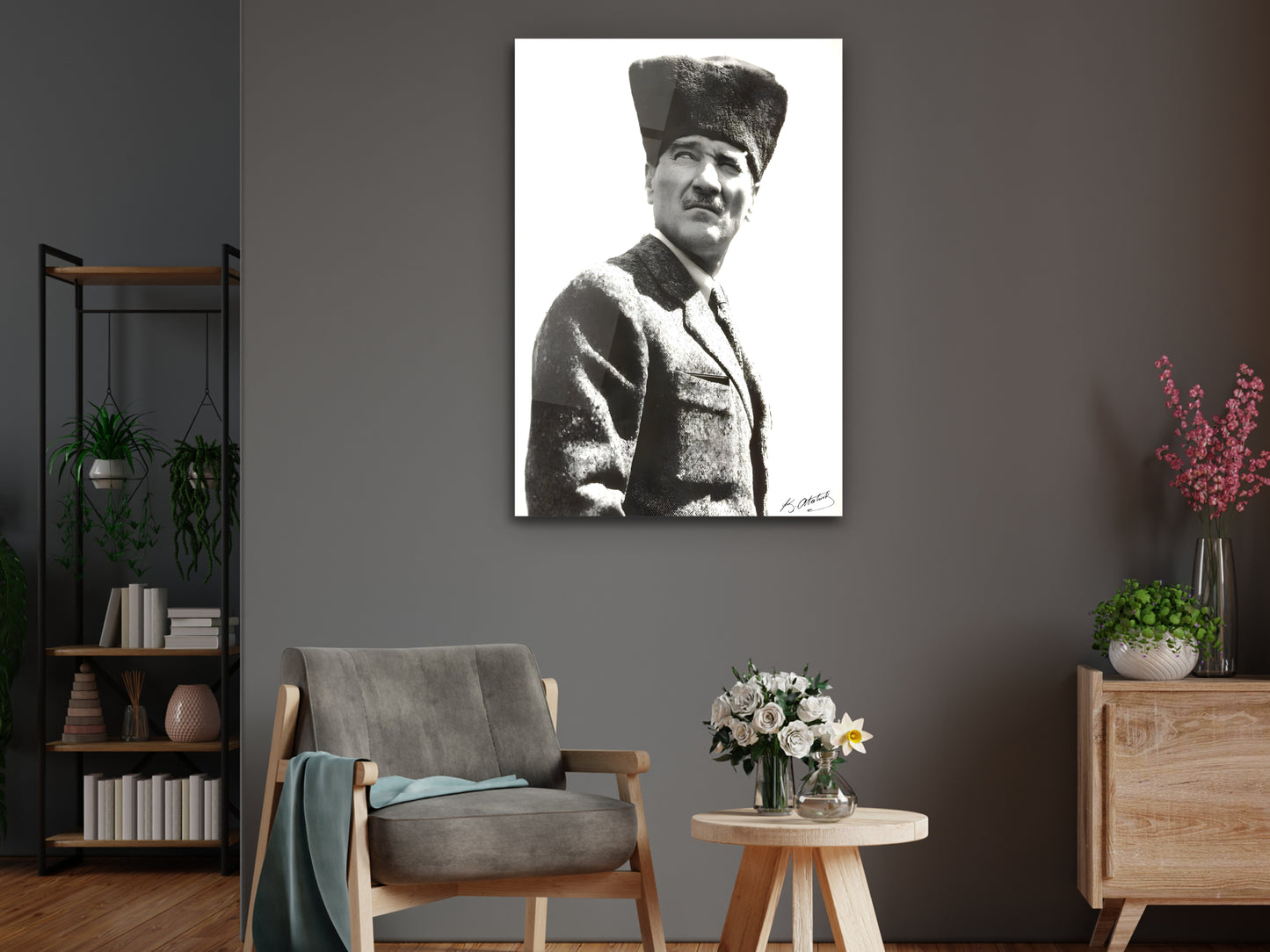 Siyah Beyaz Atatürk Cam Tablo – Nostaljik Atatürk Tablosu - Modern Ev ve Ofis Dekoru