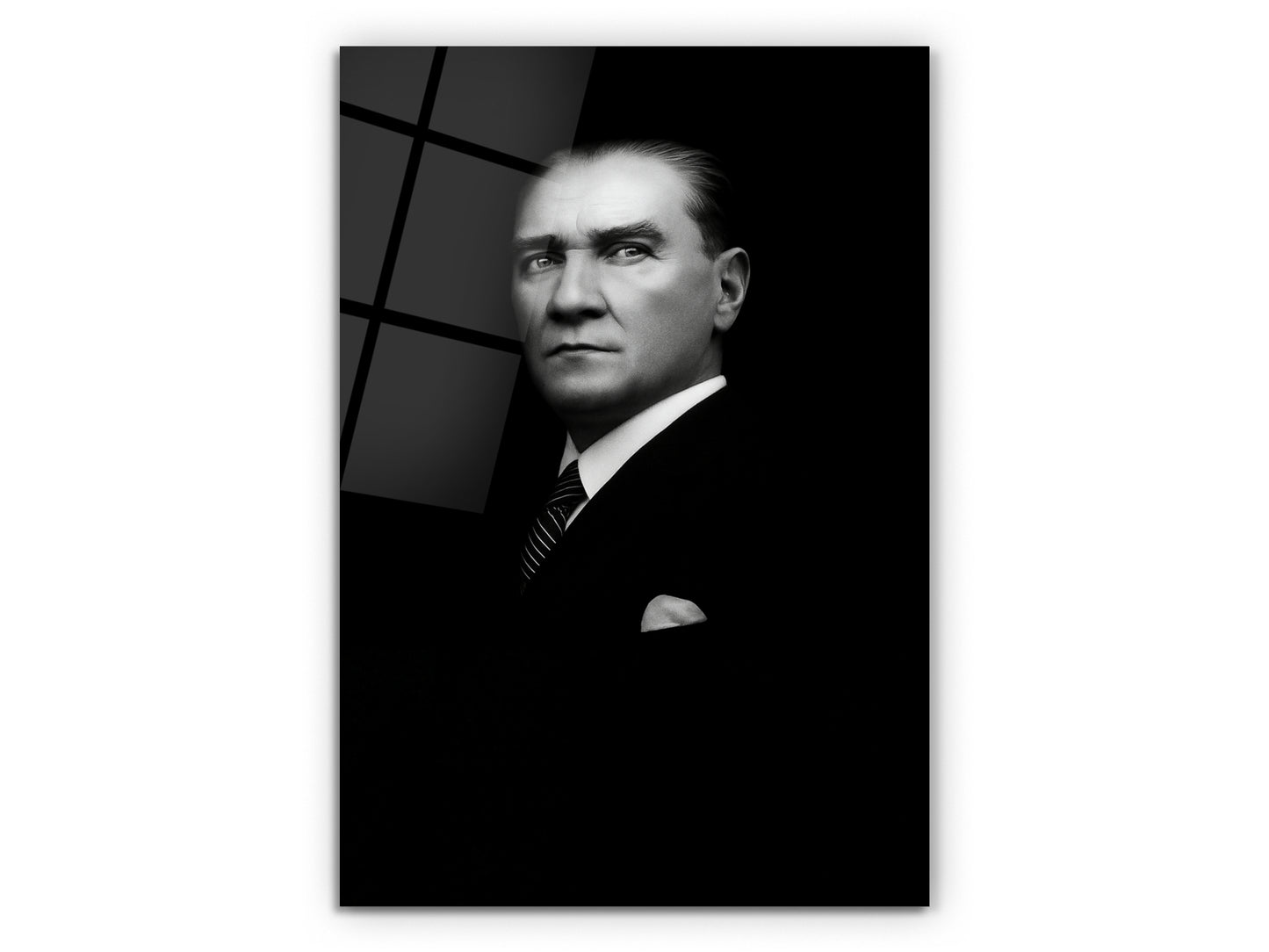 Siyah Beyaz Atatürk Portresi Cam Tablo - Atatürk Tablosu - Gazi Mustafa Kemal Ev ve Ofis Dekoru