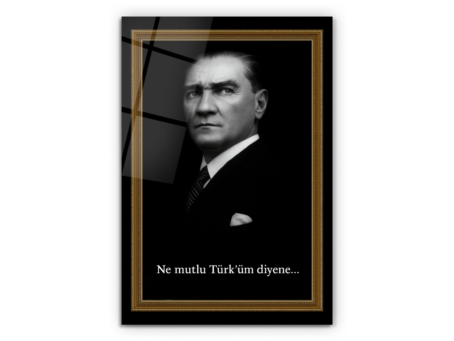 Atatürk Portresi Cam Tablo - Ne Mutlu Türk'üm Diyene Atatürk Tablosu - Ev ve Ofis Dekoru