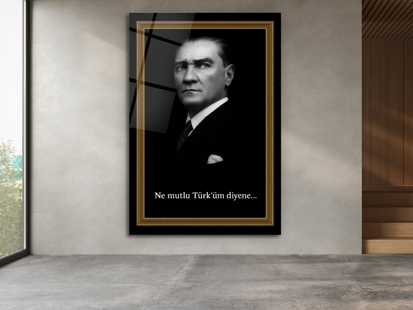 Atatürk Portresi Cam Tablo - Ne Mutlu Türk'üm Diyene Atatürk Tablosu - Ev ve Ofis Dekoru