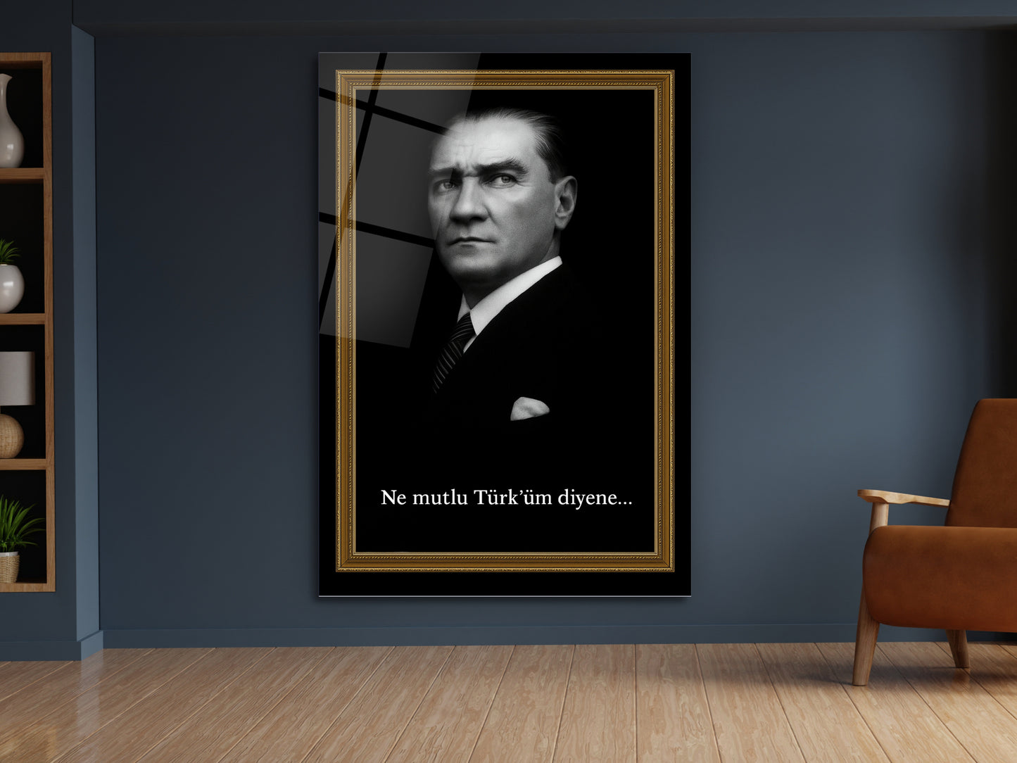 Atatürk Portresi Cam Tablo - Ne Mutlu Türk'üm Diyene Atatürk Tablosu - Ev ve Ofis Dekoru