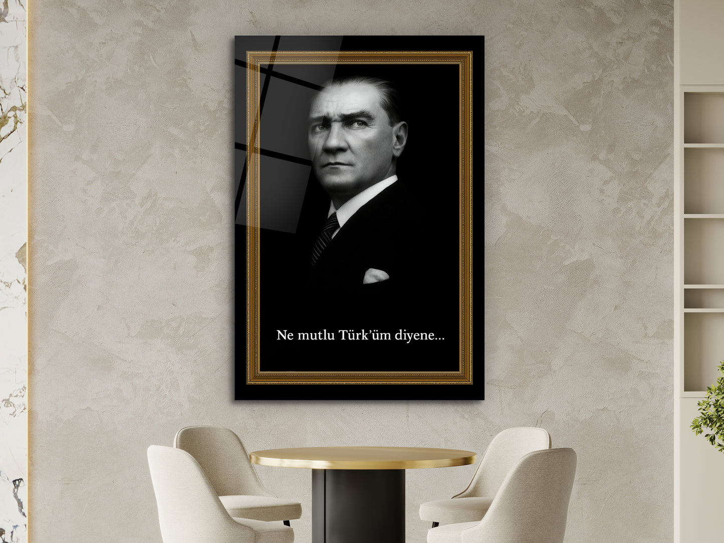 Atatürk Portresi Cam Tablo - Ne Mutlu Türk'üm Diyene Atatürk Tablosu - Ev ve Ofis Dekoru