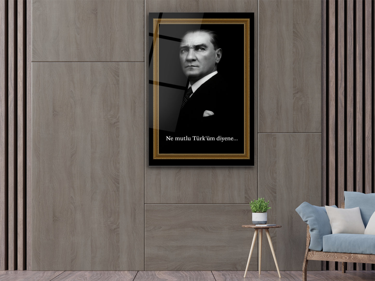 Atatürk Portresi Cam Tablo - Ne Mutlu Türk'üm Diyene Atatürk Tablosu - Ev ve Ofis Dekoru