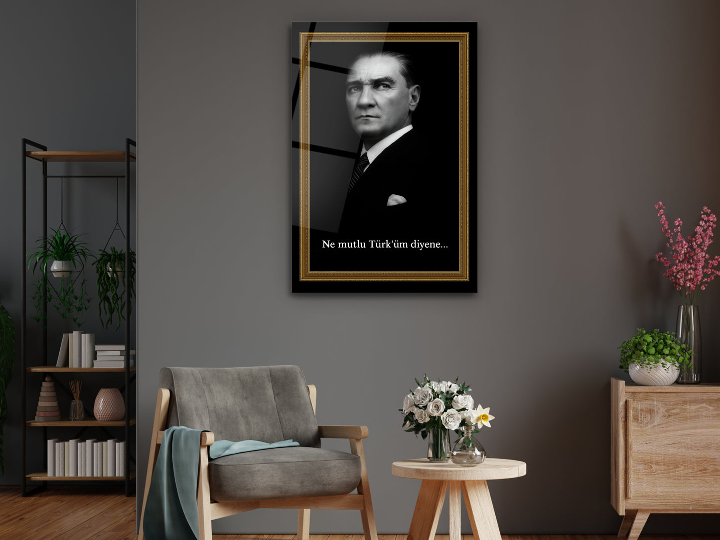 Atatürk Portresi Cam Tablo - Ne Mutlu Türk'üm Diyene Atatürk Tablosu - Ev ve Ofis Dekoru