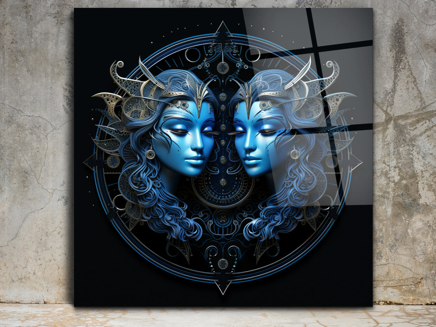 Zodyak İkizler Burcu Sembolü Cam Tablo - Astrolojik & Spiritüel Duvar Dekoru - Burç Temalı Dekorasyon