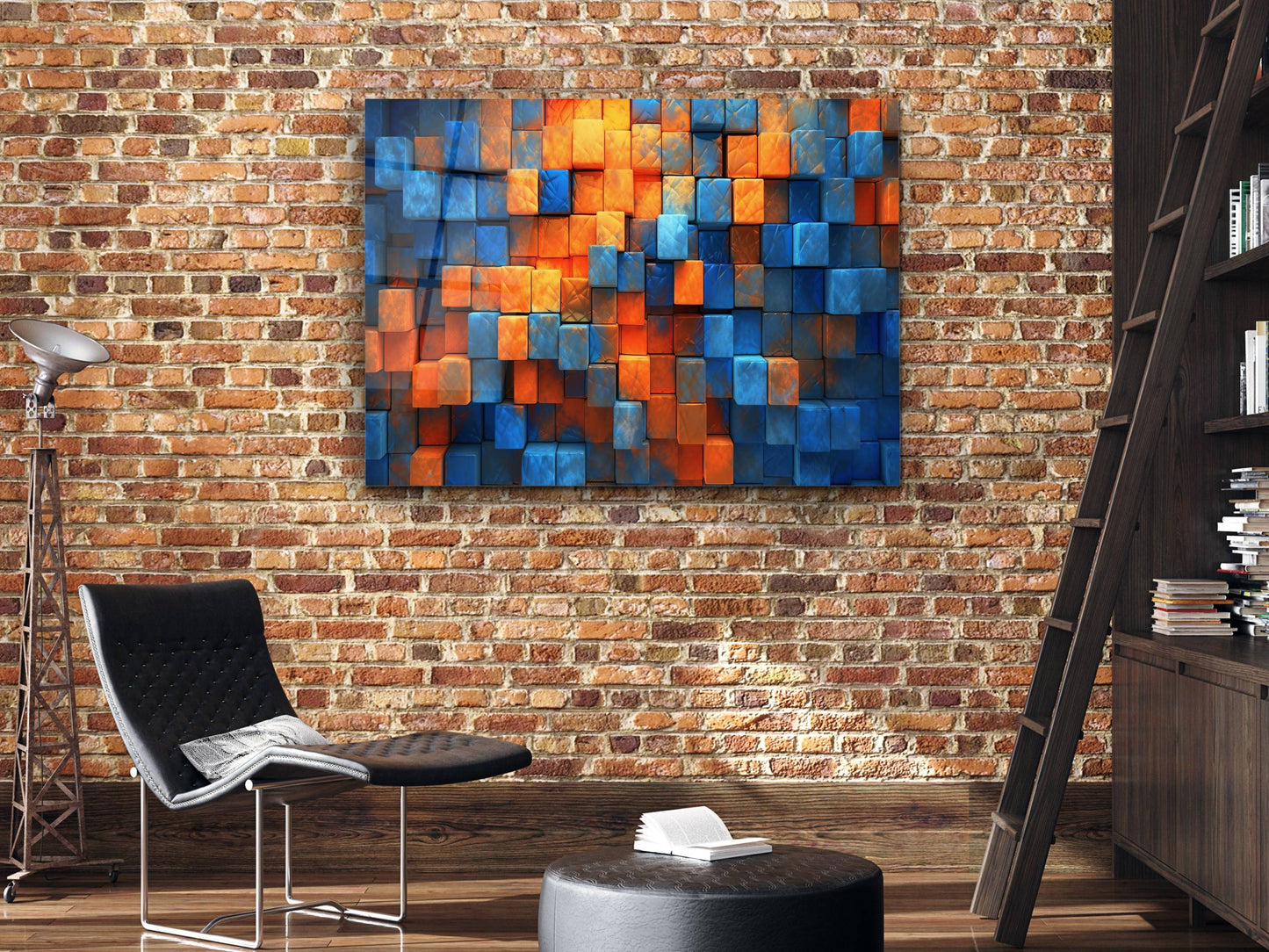 Canlı Renkli Küpler Cam Tablo – 3D Efektli Modern Geometrik Duvar Dekoru