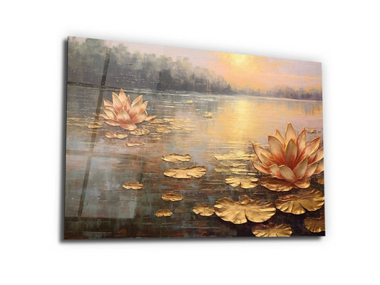 Gold Lotus Cam Tablo - Dekoratif Tablo