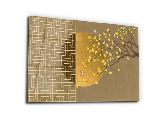Soyut Gold Desen Cam Tablo - Dekoratif Tablo