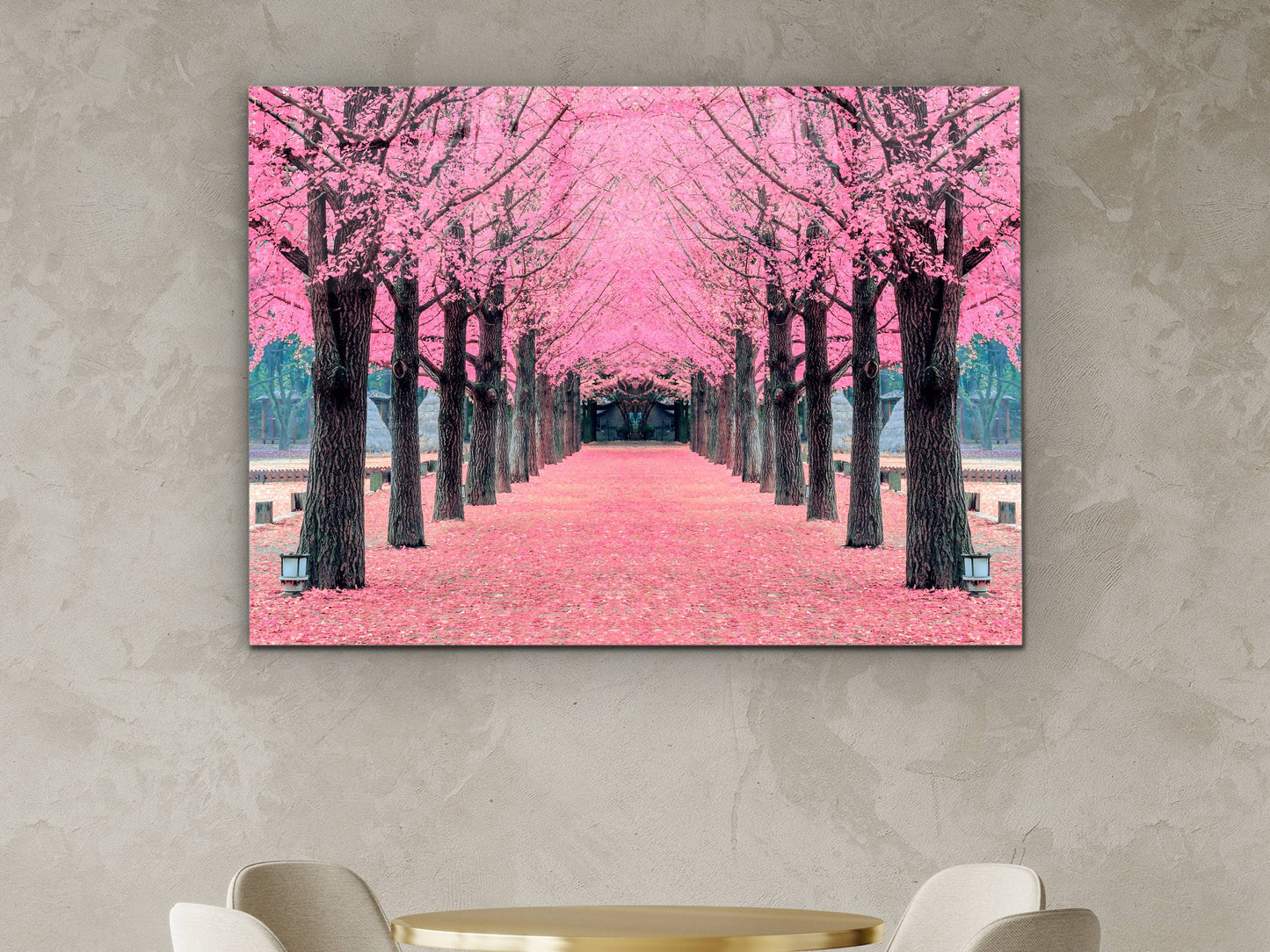 Sakura Ağaçları Bahar Cam Tablo – Modern Dekoratif Ev ve Ofis Tablosu