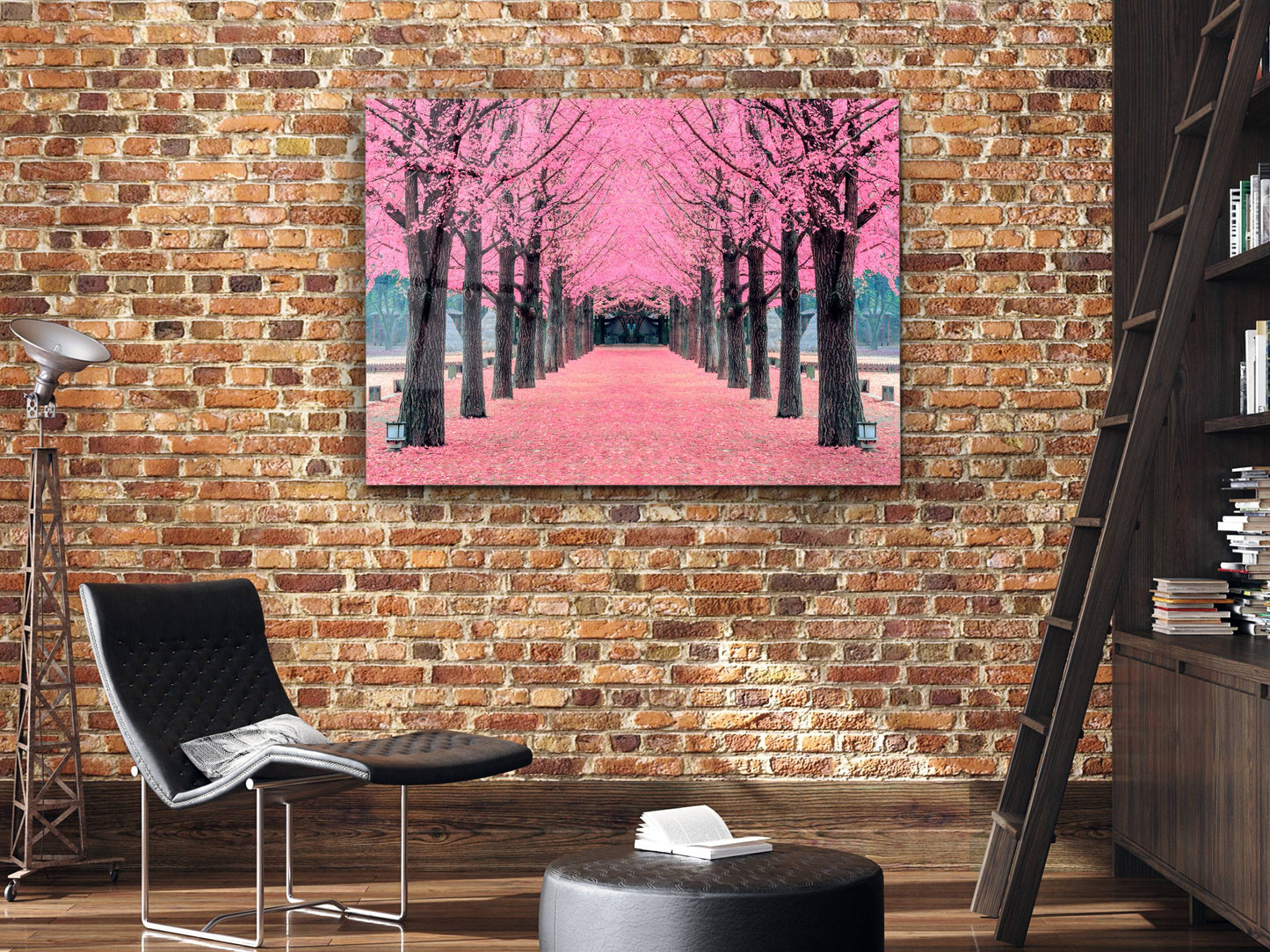 Sakura Ağaçları Bahar Cam Tablo – Modern Dekoratif Ev ve Ofis Tablosu