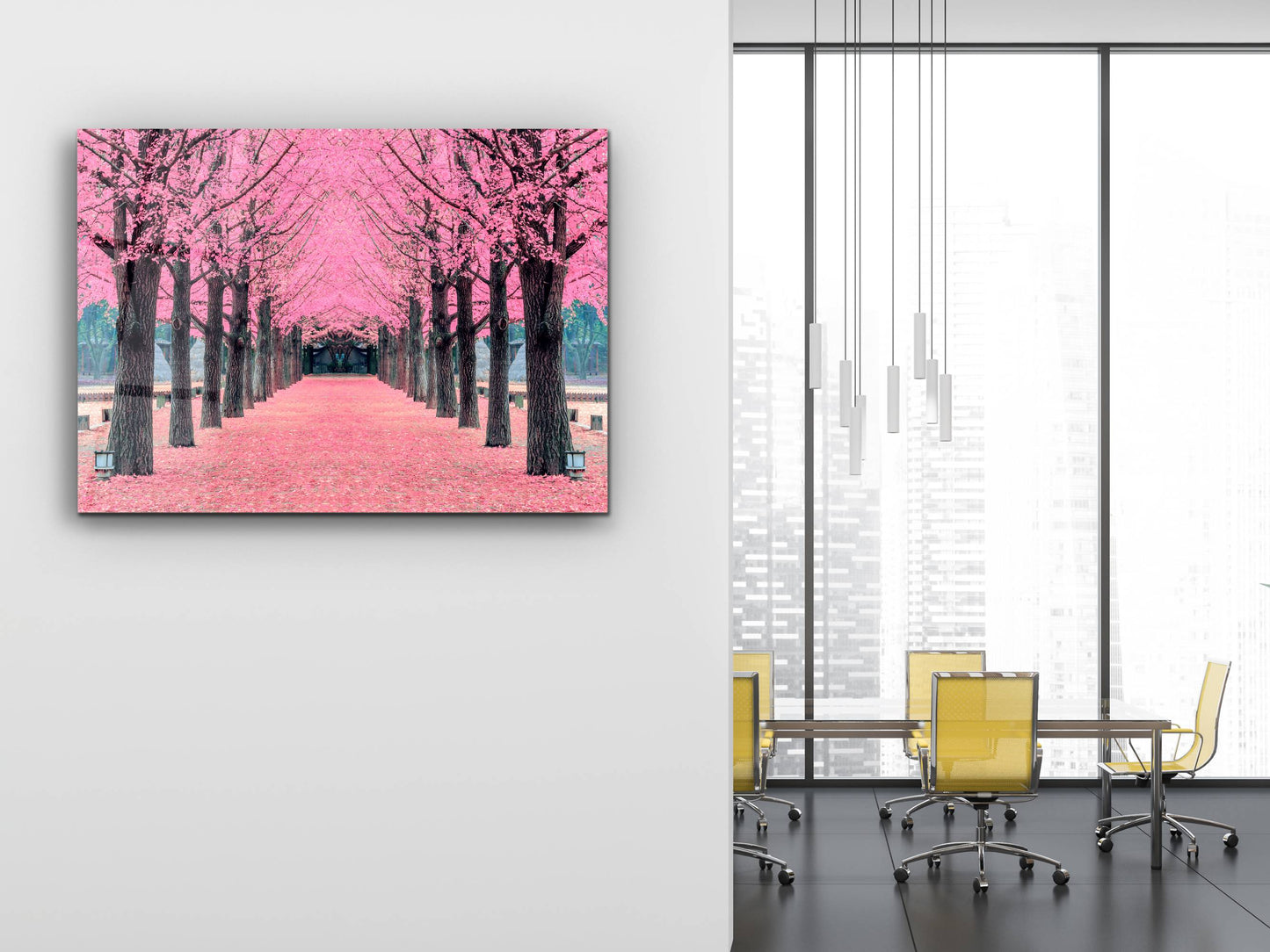 Sakura Ağaçları Bahar Cam Tablo – Modern Dekoratif Ev ve Ofis Tablosu
