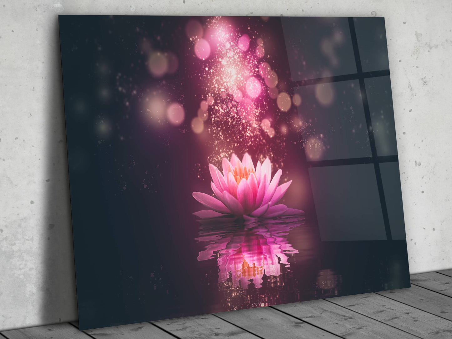 Lotus Çiçeği Cam Tablo – Ruhsal Uyanış Spiritüel Dekoratif Tablo