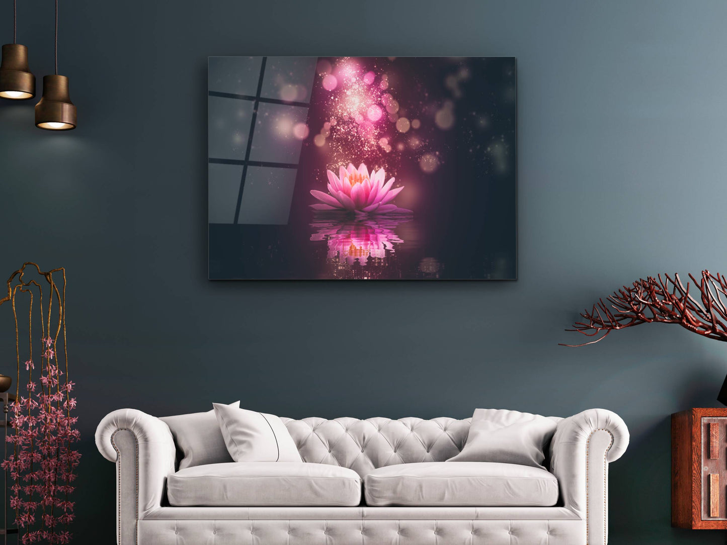 Lotus Çiçeği Cam Tablo – Ruhsal Uyanış Spiritüel Dekoratif Tablo