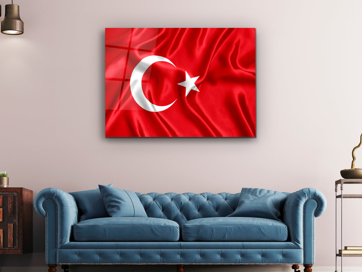 Türk Bayrağı Cam Tablo - Ay Yıldız Dekoratif Ev ve Ofis Tablosu