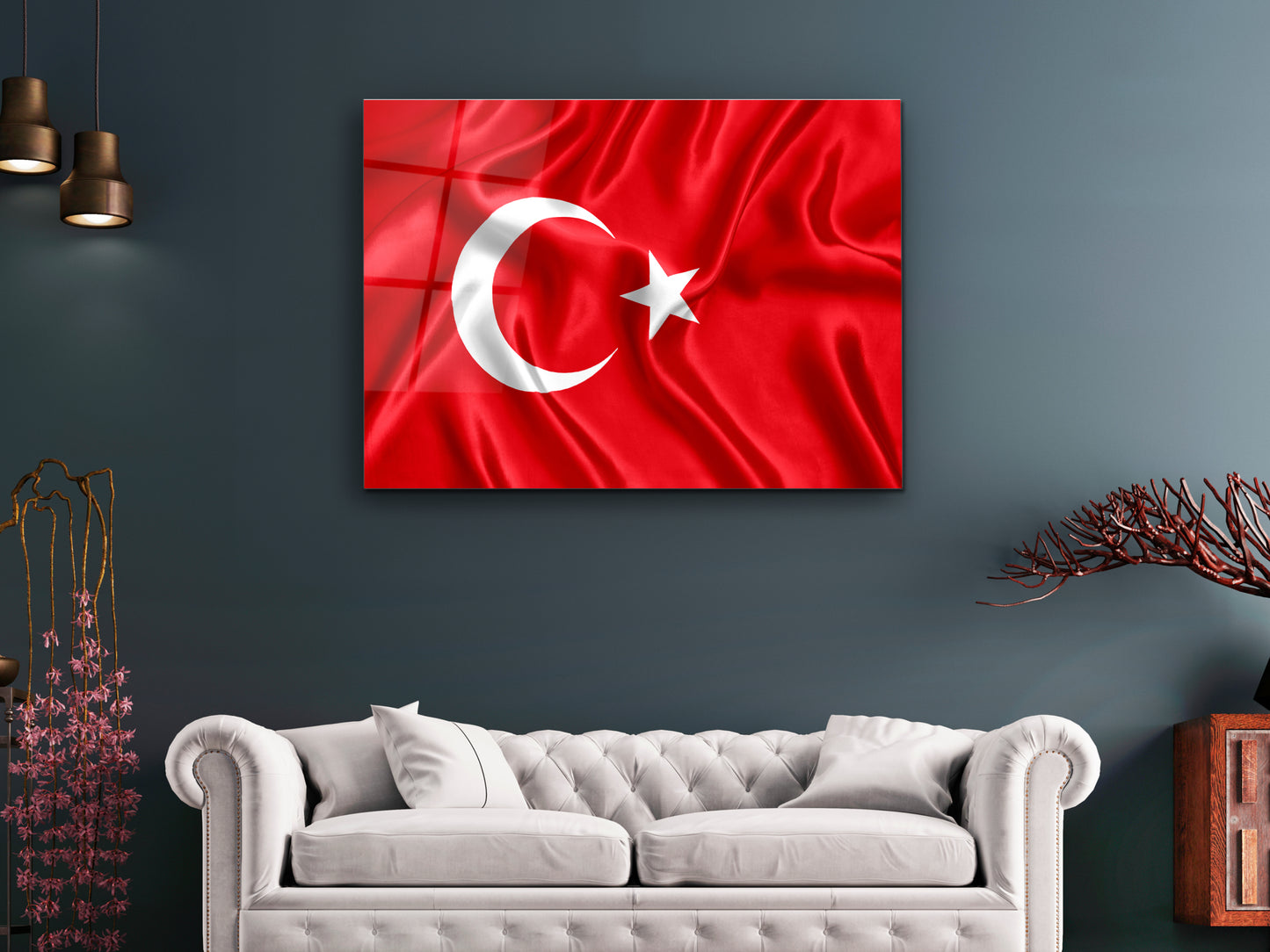 Türk Bayrağı Cam Tablo - Ay Yıldız Dekoratif Ev ve Ofis Tablosu