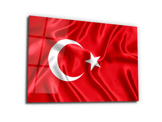 Türk Bayrağı Cam Tablo - Ay Yıldız Dekoratif Ev ve Ofis Tablosu