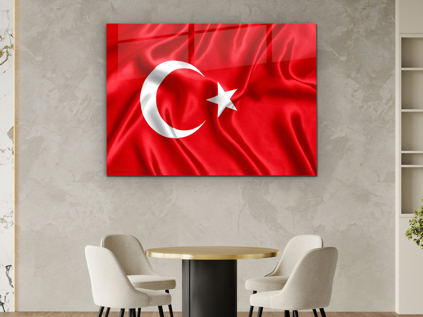 Türk Bayrağı Cam Tablo - Ay Yıldız Dekoratif Ev ve Ofis Tablosu