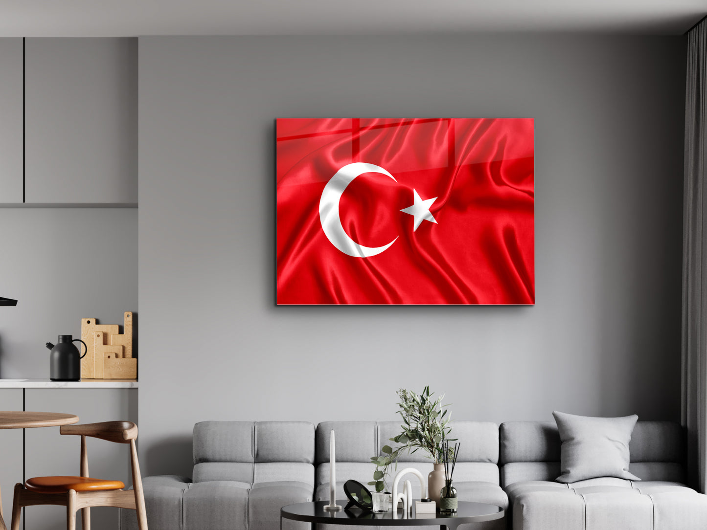 Türk Bayrağı Cam Tablo - Ay Yıldız Dekoratif Ev ve Ofis Tablosu