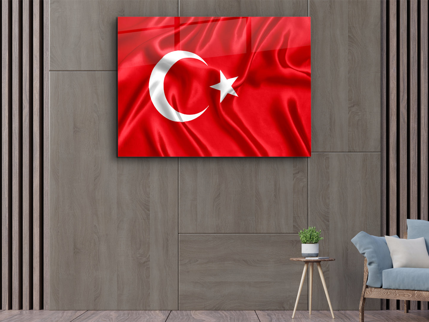 Türk Bayrağı Cam Tablo - Ay Yıldız Dekoratif Ev ve Ofis Tablosu