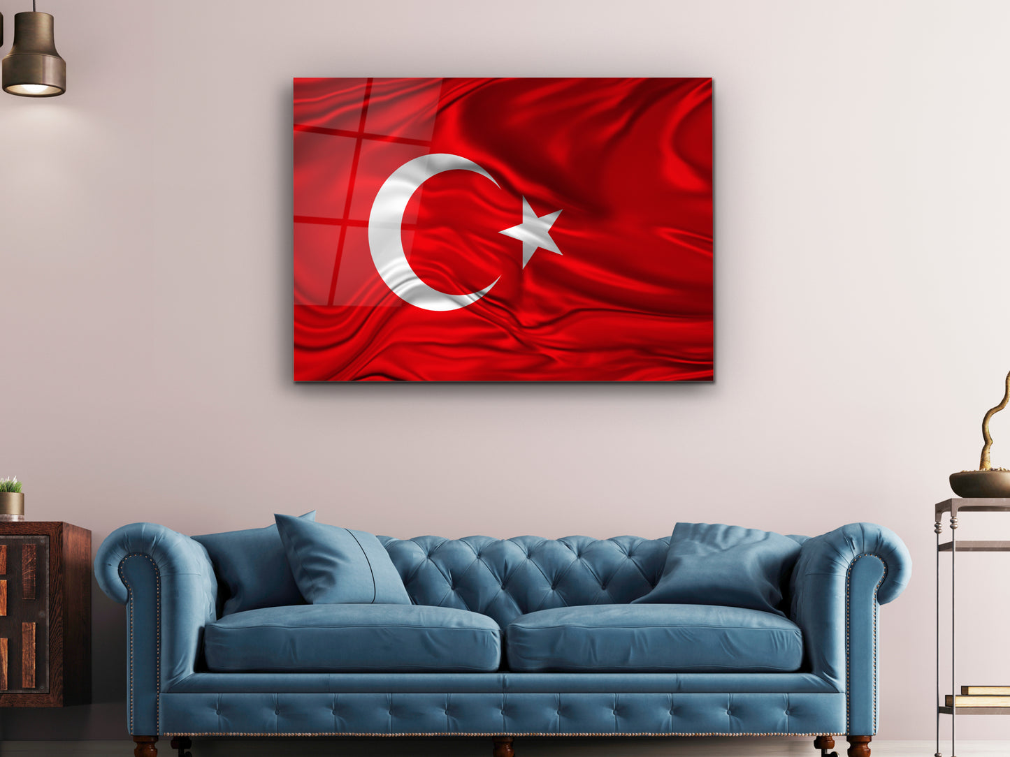 Türk Bayrağı Cam Tablo - Ay Yıldız Bayrak Dekoratif Ev ve Ofis Tablosu - Bayrak Tablosu