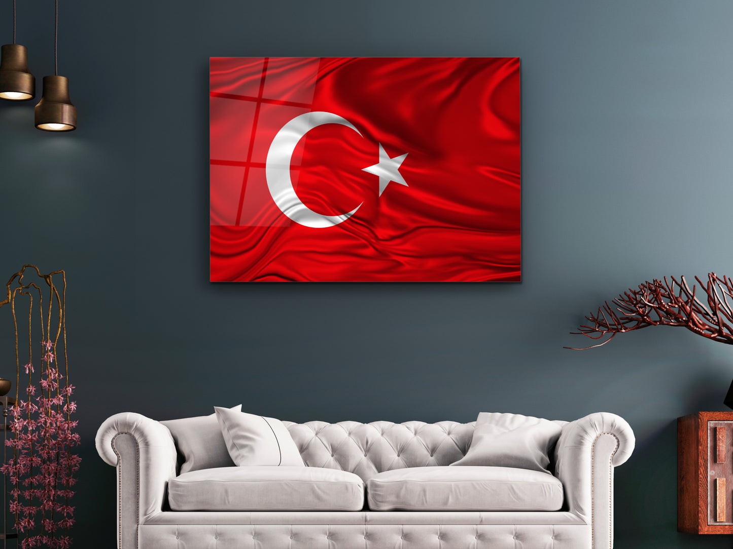 Türk Bayrağı Cam Tablo - Ay Yıldız Bayrak Dekoratif Ev ve Ofis Tablosu - Bayrak Tablosu