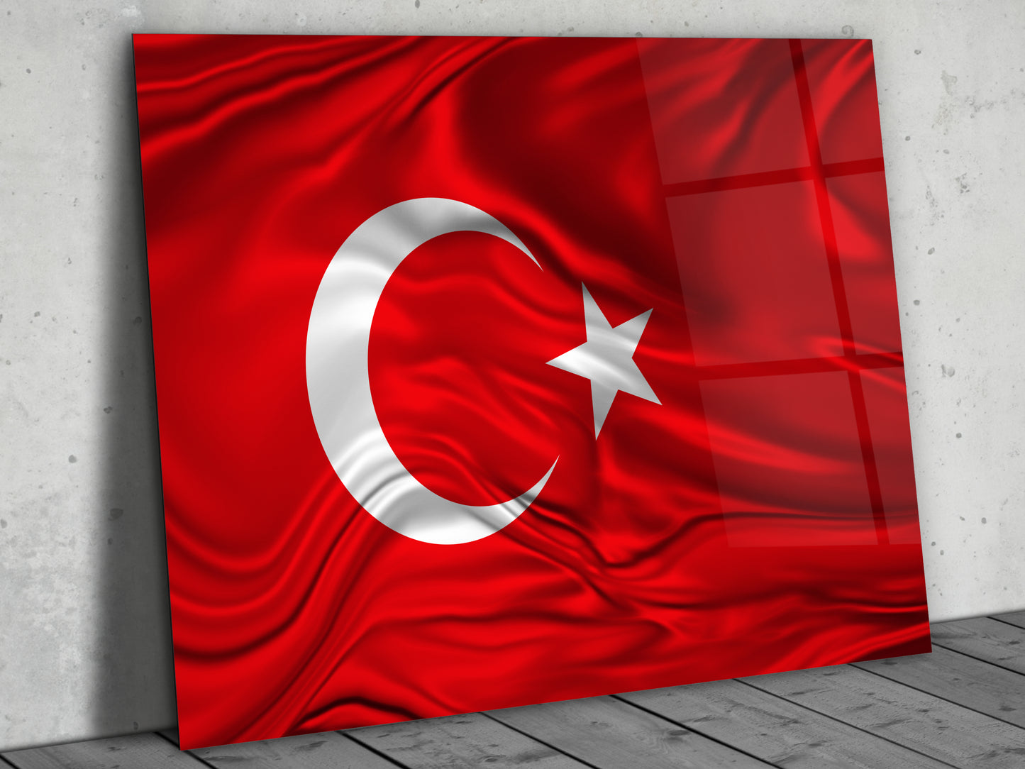 Türk Bayrağı Cam Tablo - Ay Yıldız Bayrak Dekoratif Ev ve Ofis Tablosu - Bayrak Tablosu