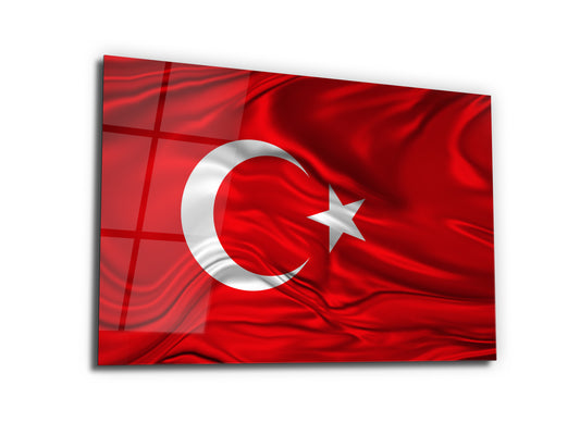 Türk Bayrağı Cam Tablo - Ay Yıldız Bayrak Dekoratif Ev ve Ofis Tablosu - Bayrak Tablosu