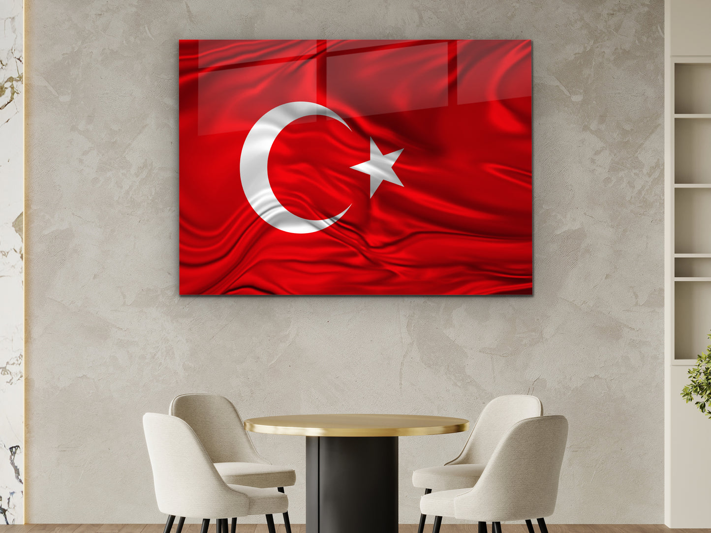Türk Bayrağı Cam Tablo - Ay Yıldız Bayrak Dekoratif Ev ve Ofis Tablosu - Bayrak Tablosu