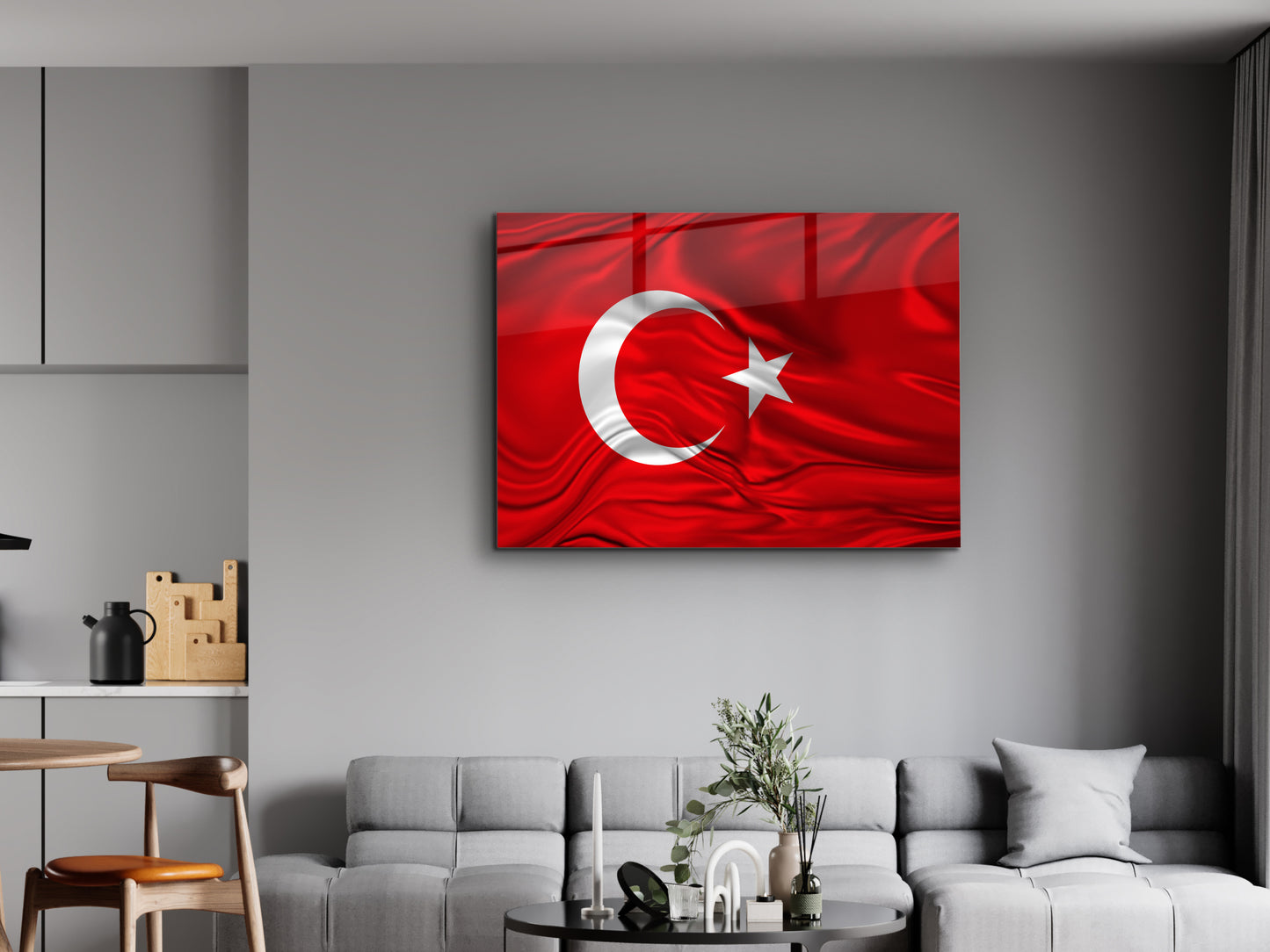 Türk Bayrağı Cam Tablo - Ay Yıldız Bayrak Dekoratif Ev ve Ofis Tablosu - Bayrak Tablosu