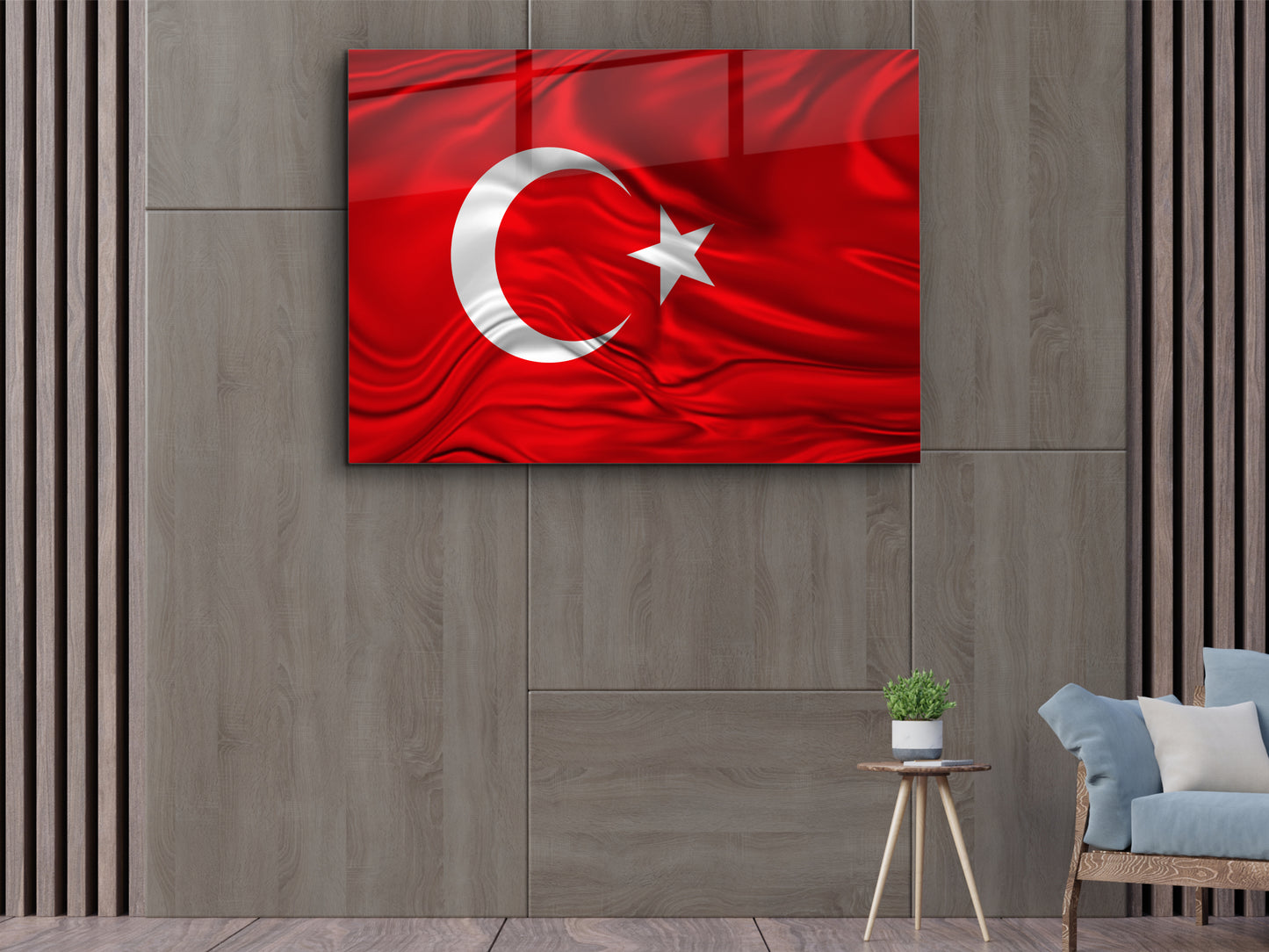 Türk Bayrağı Cam Tablo - Ay Yıldız Bayrak Dekoratif Ev ve Ofis Tablosu - Bayrak Tablosu