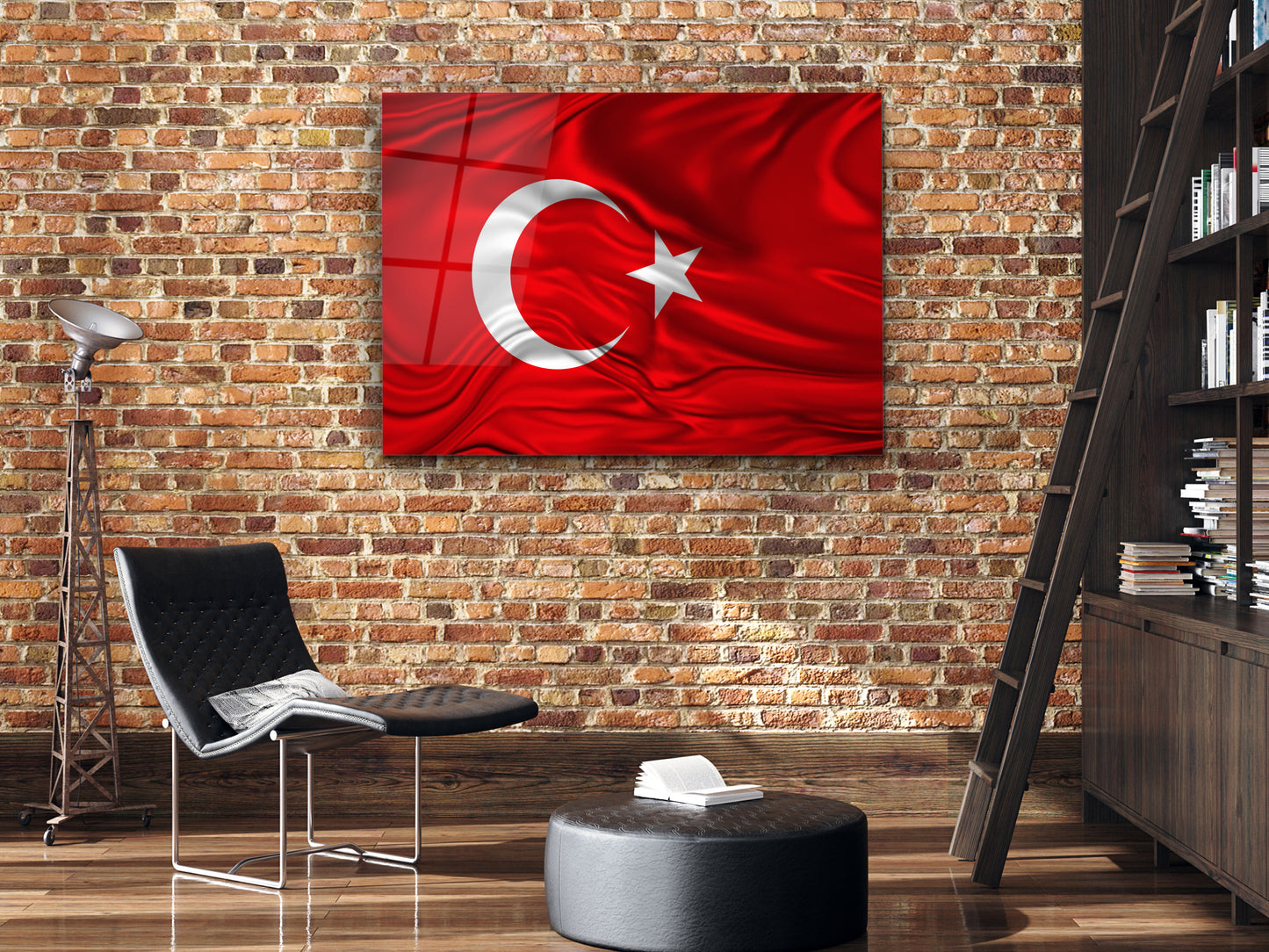 Türk Bayrağı Cam Tablo - Ay Yıldız Bayrak Dekoratif Ev ve Ofis Tablosu - Bayrak Tablosu