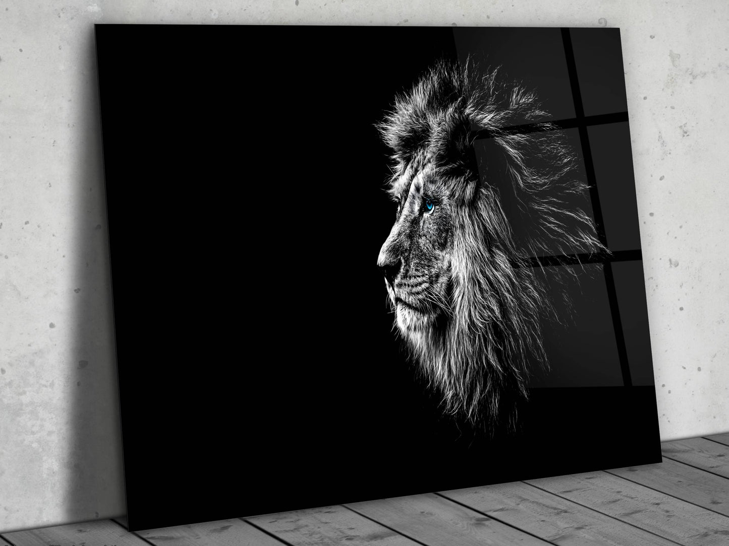 Mavi Gözlü Aslan Cam Tablo –  Aslan Duvar Dekoru