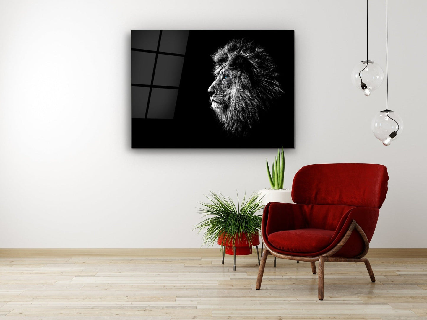 Mavi Gözlü Aslan Cam Tablo –  Aslan Duvar Dekoru