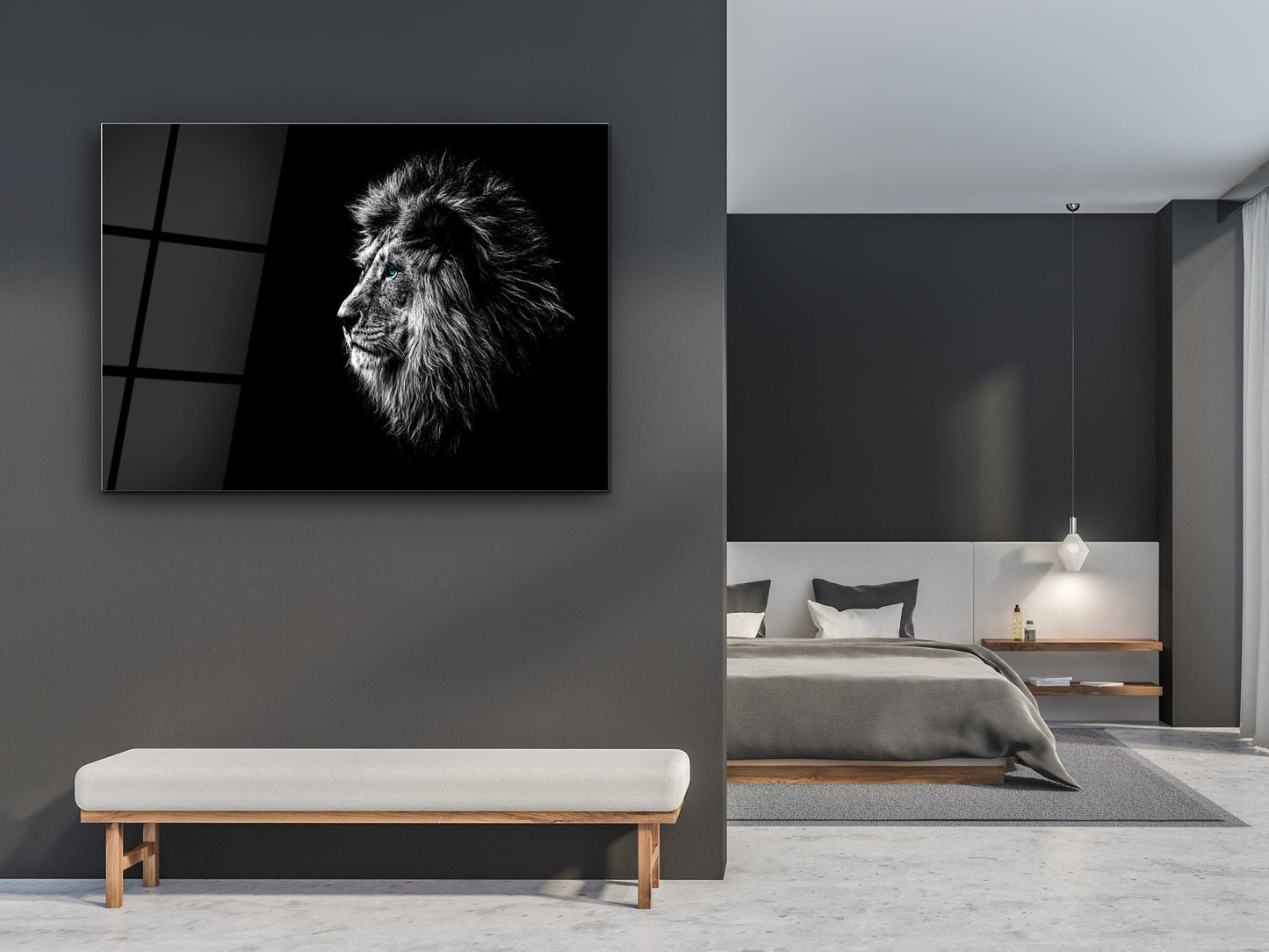 Mavi Gözlü Aslan Cam Tablo –  Aslan Duvar Dekoru