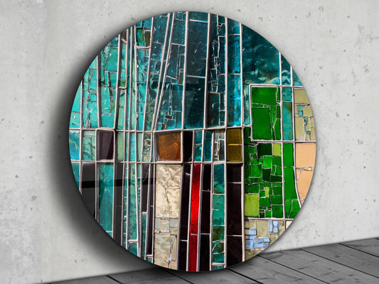 Soyut Geometrik Vitray Cam Tablo - Modern Ev ve Ofis Dekoru