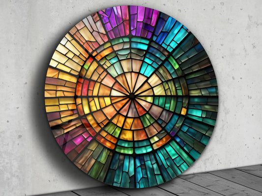 Spiral Vitray Desenli Renkli Cam Tablo – Yuvarlak Modern Duvar Dekoru