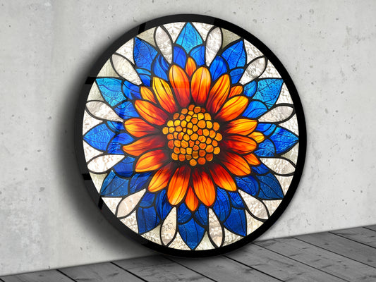 Çiçek Cam Tablo – Vitray Desen Tablo - Yuvarlak Cam Duvar Dekoru