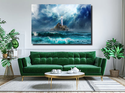 Deniz Feneri ve Okyanus Cam Tablo - Dekoratif Tablo