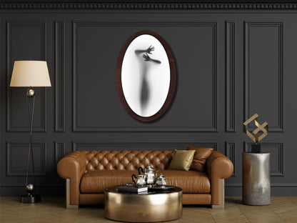 Soyut Silüet Temalı El Yapımı Oval Ahşap Tablo -  Modern Gotik Duvar Dekoru