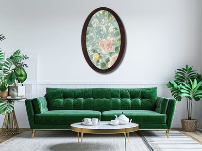 Retro Stil Dekoratif Oval Ahşap Tablo – Klasik Oval Duvar Dekoru - Çiçek Motifli Dekoratif Duvar Tablosu
