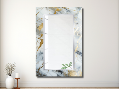 Dekoratif Mermer Desenli Ayna - Modern Tasarım Ayna - Banyo Aynası - Minimalist Boy Aynası