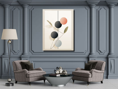 Minimalist Doğa Temalı Cam Tablo – Geometrik Bitki Desenli Duvar Dekoru