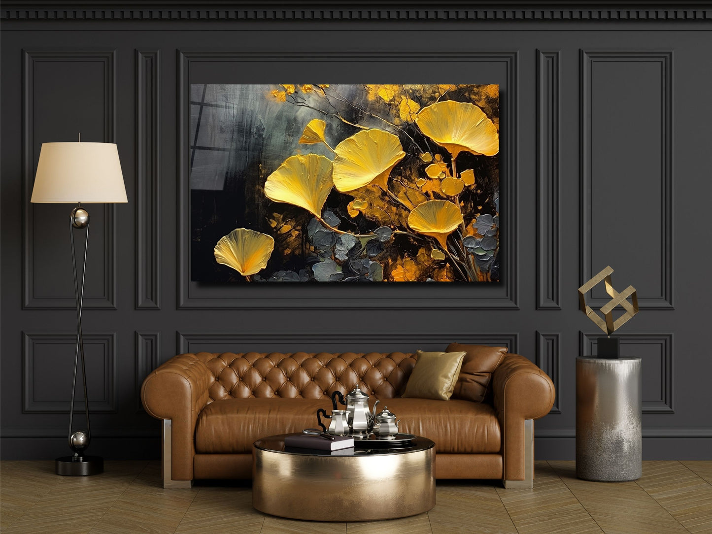 Gold Soyut Cam Tablo - Dekoratif Tablo